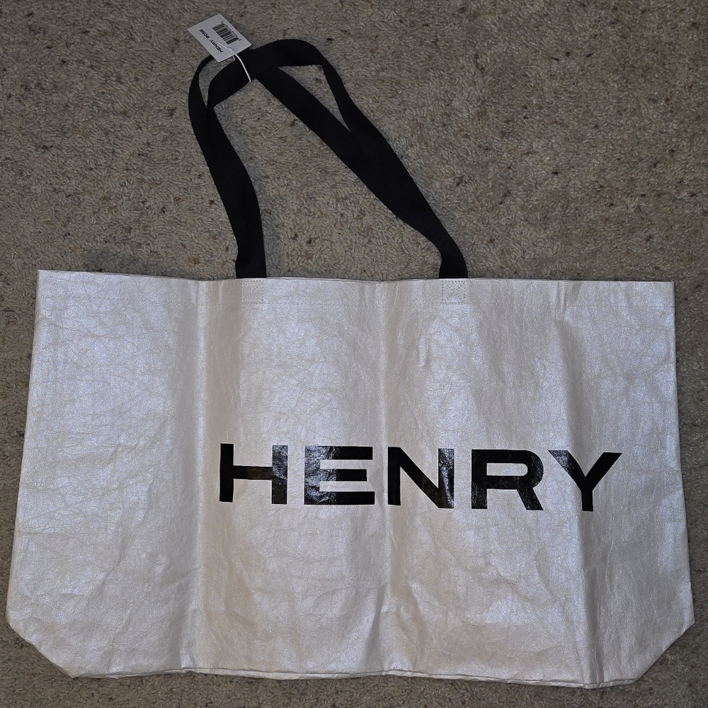 Henry Rose ONE Large Sturdy White Tote Bag with Black Handles NWT - Picture 3 of 7
